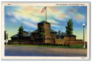 1933 Fort Dearborn Chicago World's Fair IL, Blockhouse Soldier Barracks Postcard