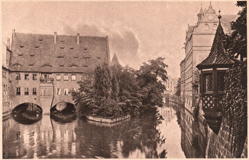 VINTAGE POSTCARD THE GUEST LODGE CANAL AND MAIN CHURCH AT NUREMBURG GERMANY