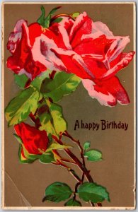 A Happy Birthday Red Roses Greetings & Wishes Posted Postcard 