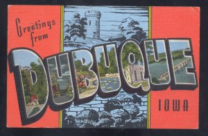 GREETINGS FROM DUBUQUE IOWA VINTAGE LARGE LETTER LINEN POSTCARD