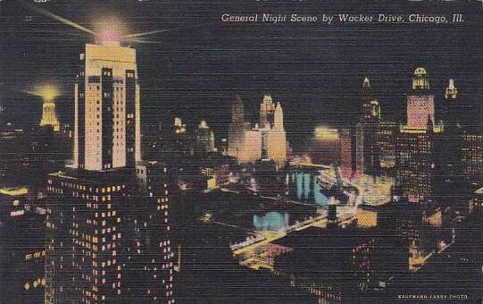 Illinois Chicago General Night Scene By Wacker Drive