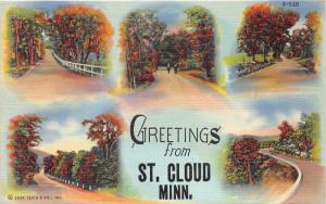 St Cloud Minnesota~5 Fall Scenes~Road Through Colored Trees~1940s Linen Postcard