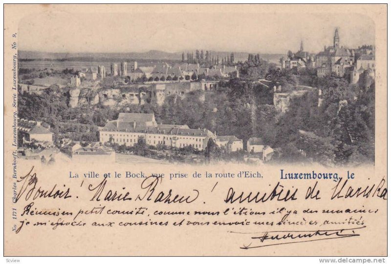 La ville et le Bock, vue prise de la route d'Eich , Luxembourg ,  PU-1900