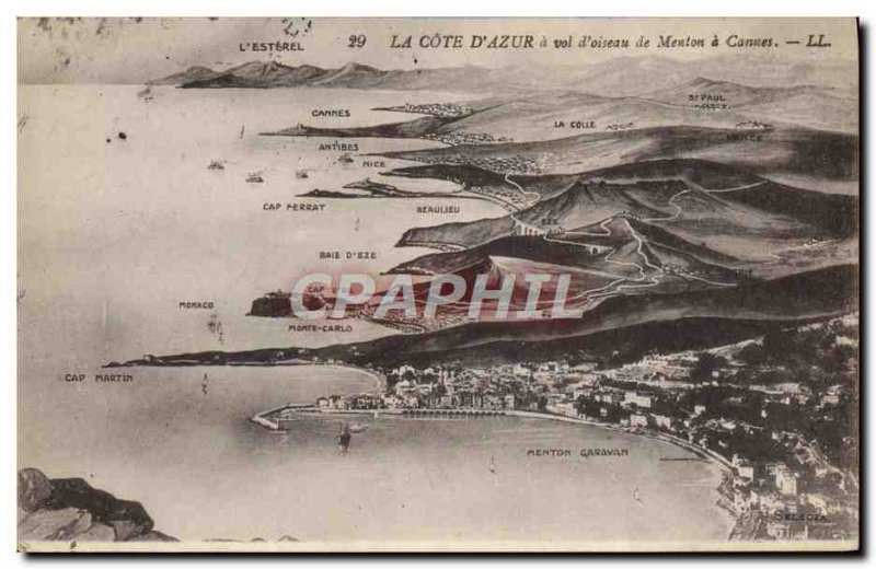 Old Postcard The Cote d & # 39Azur a theft & # 39oiseau Menton in Cannes