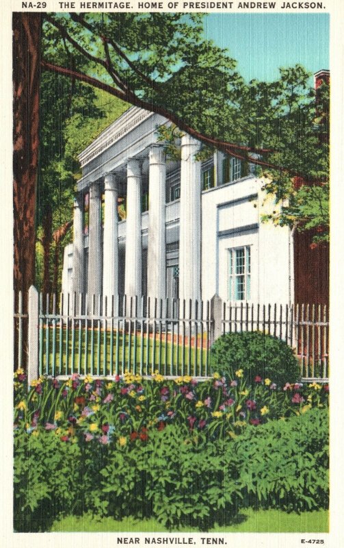 Vintage Postcard 1930's The Hermitage President Andrew Jackson Home Nashville TN