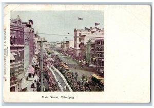 Winnipeg Manitoba Canada Postcard Main Street Parade Scene c1910 Antique