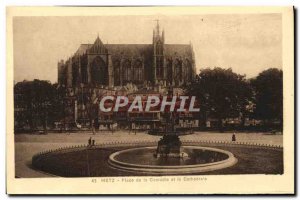 Old Postcard Metz Place De La Comedie And The Cathedral