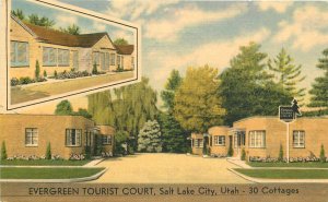1940s Utah Salt Lake City Evergreen Tourist Court MWM Linen Postcard 22-11484