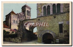 Old Postcard Vezelay The basiliquet and Romanesque house