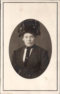 Victorian Woman with Large Hat Oval Portrait c1910 Postcard B21