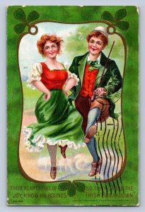 J96/ St Patrick's Day Holiday Postcard c1910 Dance Man Woman 193