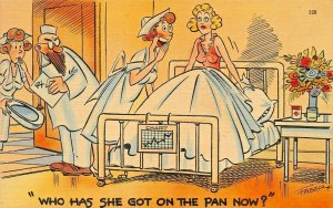 WHO HAS SHE GOT ON THE PAN NOW? ARTIST FABER COMIC POSTCARD