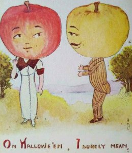 Halloween Postcard Anthropomorphic Dressed Apple Head People Fantasy AMC Owen