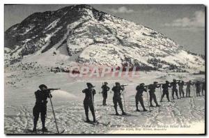 Old Postcard Militaria Alpine Hunters Briancon Ski school Line pulling skiers up