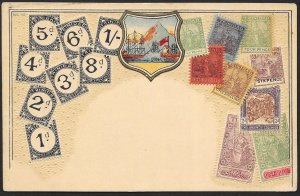 TRINIDAD Stamps on Postcard Embossed Shield Unused c1905