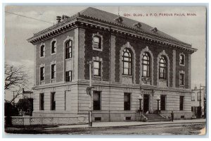 1909 Government Building And P.O. Exterior Scene Fergus Falls Minnesota Postcard