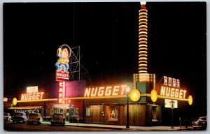 Carson City Nevada 1950s Postcard Nugget Casino at Night Cars Signs