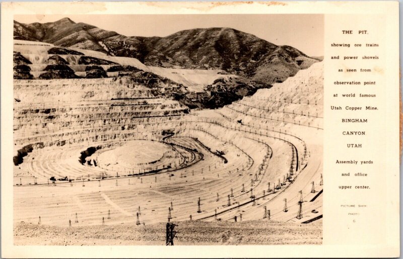 Real Photo Postcard The Pit at Utah Copper Mine in Bingham Canyon, Utah