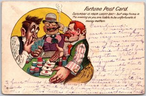 1908 Saturday Is Your Lucky Day Boys Playing Cards Comic Fortune Posted Postcard