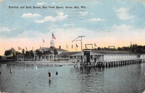 Green Bay Wisconsin Bay View Beach Pavilion and Bath House Postcard AA29661