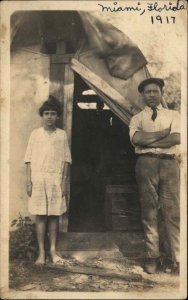 Father & Daughter Camping Miami Florida FL 1917 Amateur Real Photo Postcard