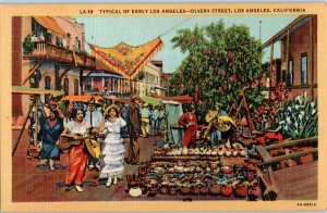 Olvera Street Los Angeles Early Days California Postcard 1951