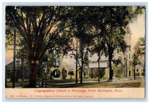 1907 Congregational Church and Parsonage Great Barrington MA Postcard 