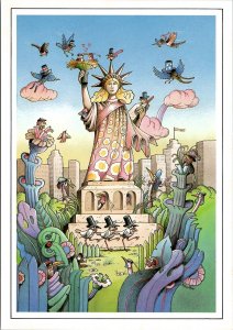 Statue of Liberty Anthropomorphic Birds and Rainbow Artist JP Barthe Postcard SL