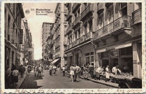 Belgium Blankenberge Rue de l'Eglise Vintage Postcard C049