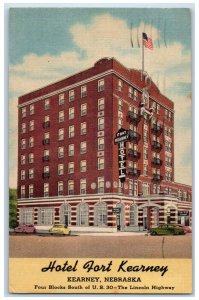 1956 USA Flag on Top, Hotel Fort Kearney, Kearney Nebraska NE Vintage Postcard