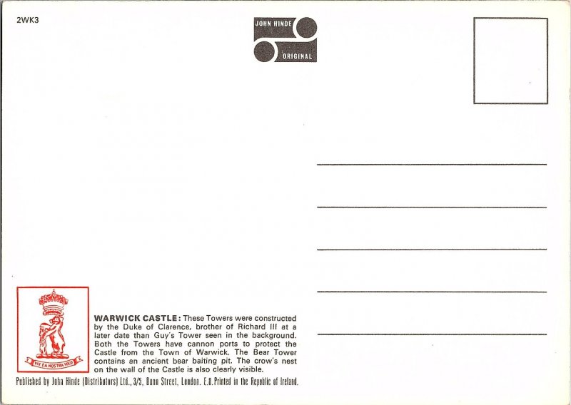 Warwick Castle Clarence & Bear Towers Continental Chrome Postcard