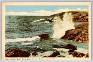 Rugged Coast, North Shore, Lake Superior, Ontario, Vintage PECO Postcard, NOS