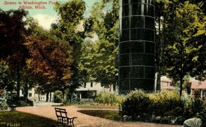 Vintage Scene in Washington Park, Albion, MI Postcard P50 