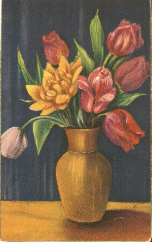 Beautiful flowers in vases Lot of five (5) old vintage Spanish  postcards