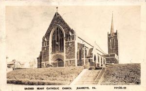 D64/ Jeannette Pennsylvania Photo RPPC Postcard '42 Sacred Heart Catholic Church