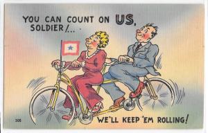 You can count on US Blue Star Couple Support Soldiers Home Folks Comic Postcard