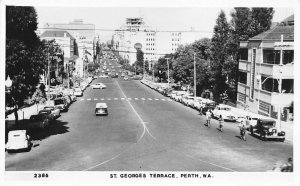 Perth WA St georges Terrace Street View Shell Building Old Cars RPPC