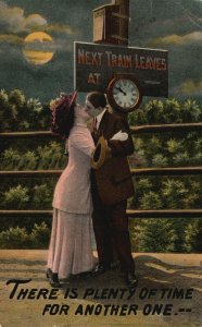 Vintage Postcard 1911 Farewell Kiss At The Train Station Couples Lovers Kiss