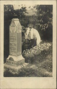 Man Watering Flowers at Warkentien Grave 1912 MaCabre Real Photo Postcard xst
