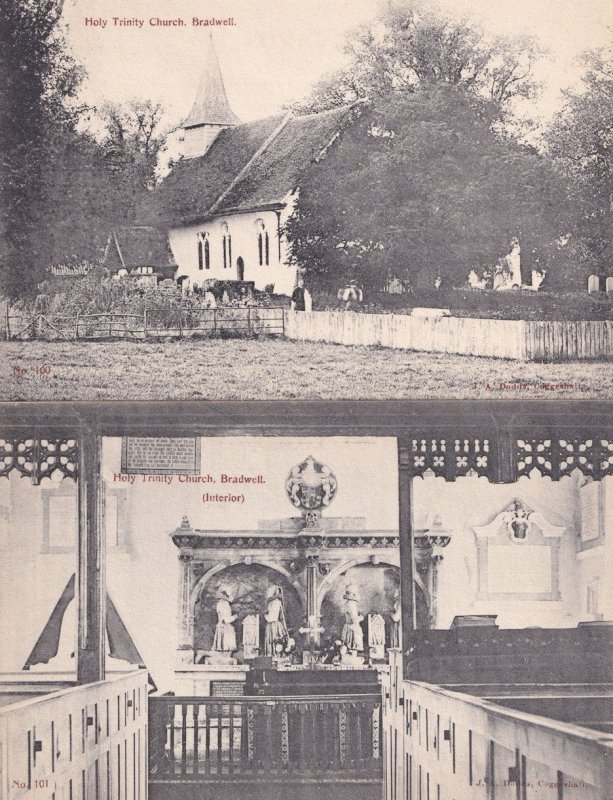 Holy Trininty Bradwell Church Grounds & Interior 2x Antique Postcard s