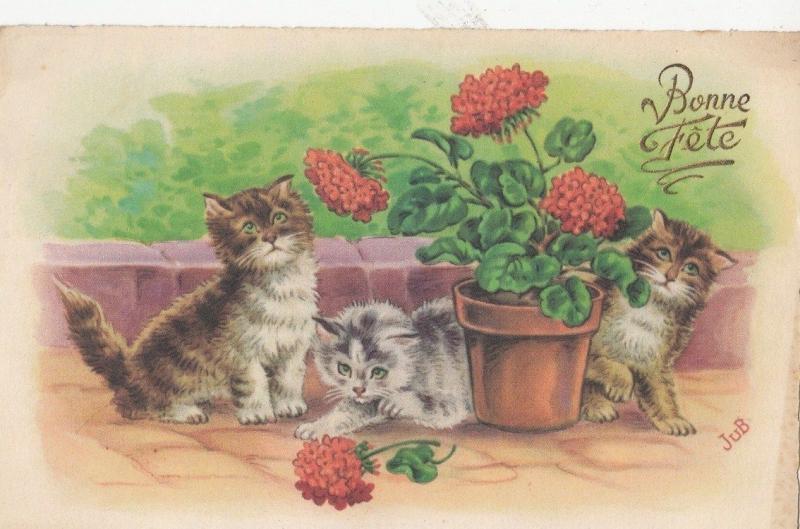 86 Bonne Fete Cats Chat Scan Front Back Image Hippostcard