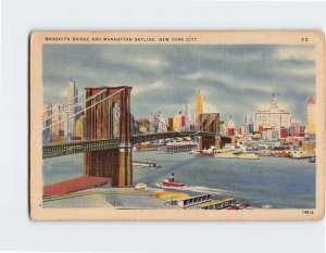 Postcard Brooklyn Bridge And Manhattan Skyline, New York City, New York