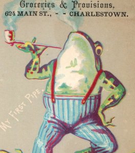 1870s-80s A.S. Cowles Groceries Anthropomorphic Frog & Pipe Charlestown F149