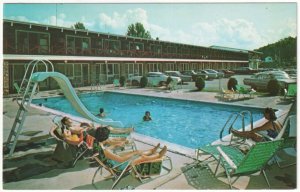 Pool, Holiday Motor Hotel, Lake Placid New York, 1969 Postcard, Old Cars, NOS