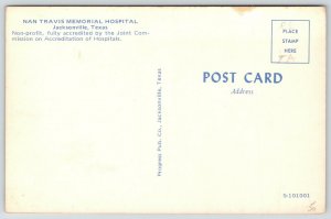 Jacksonville Texas~Nan Travis Memorial Hospital~1960s Cars~Ford Mustang~Postcard