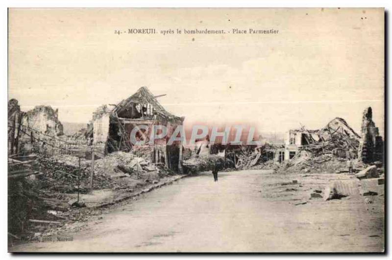 Old Postcard Moreuil after the bombing Place Parmentier