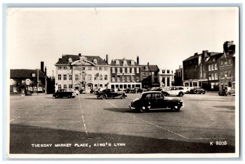 1957 Tuesday Market Place View King's Lynn England UK RPPC Photo Postcard