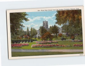 Postcard West High School from the Sunken Gardens, Denver, Colorado