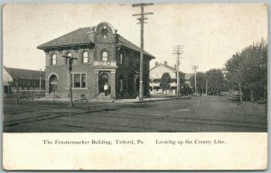TELFORD PA RAILROAD TRAIN STATION & FENSTERMACHER DOUBLE SIDED ANTIQUE POSTCARD