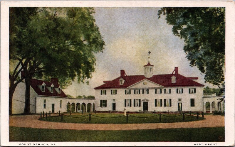 Mount Vernon Virginia West Front Vintage Postcard C176